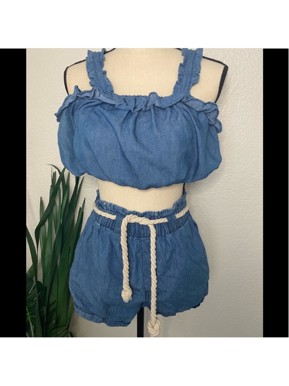 Papaya Light Blue Denim-Look Women’s Short Set
